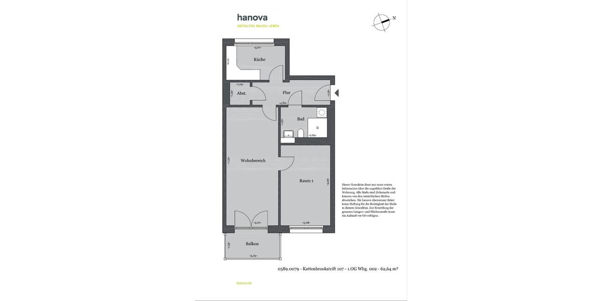 Etagenwohnung Hannover Döhren-Wülfel - 2 Zimmer, 63 m&sup2;, 658&euro; | Angebot:25329765