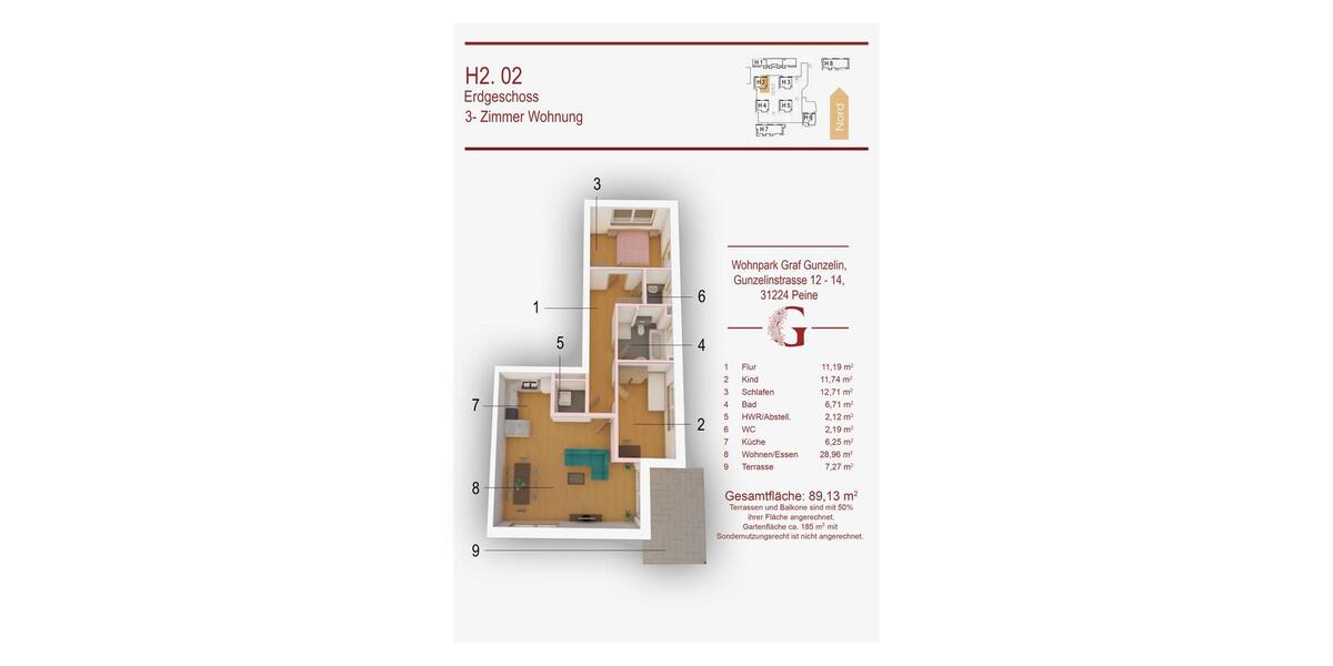 Erdgeschoßwohnung Peine - 3 Zimmer, 89 m&sup2;, 1.070&euro; | Angebot:24149505