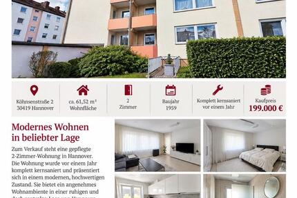 Wohnung Hannover Herrenhausen-Stöcken - 2 Zimmer, 62 m&sup2;, 199.000&euro; | Angebot:27428124