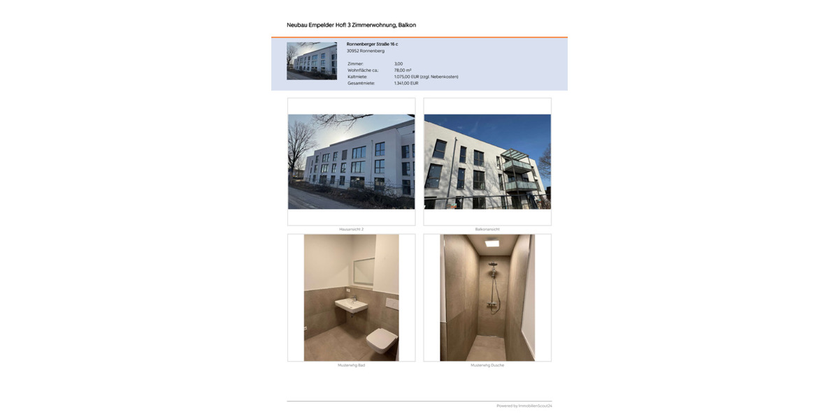 Etagenwohnung Ronnenberg - 3 Zimmer, 78 m&sup2;, 1.075&euro; | Angebot:25783979