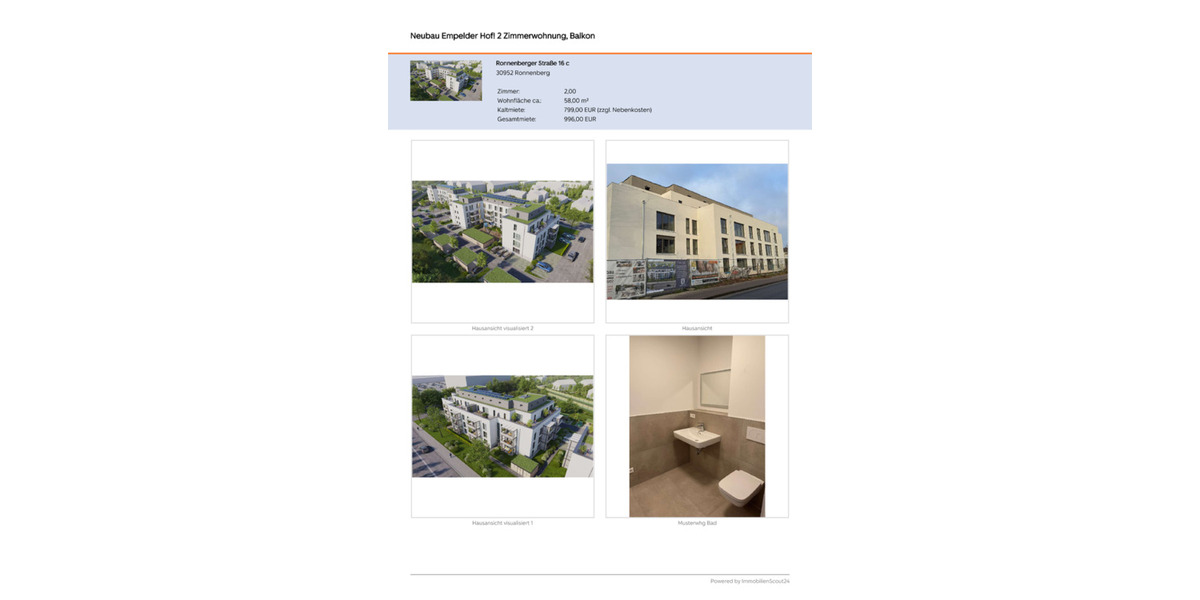 Etagenwohnung Ronnenberg - 2 Zimmer, 58 m&sup2;, 799&euro; | Angebot:25783981