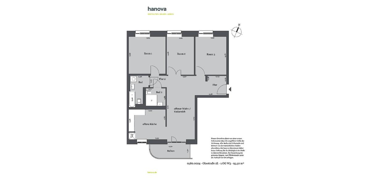 Etagenwohnung Hannover Mitte - 4 Zimmer, 96 m&sup2;, 1.525&euro; | Angebot:25255055