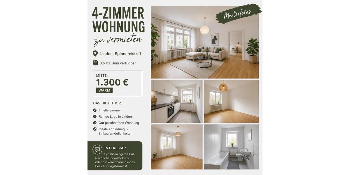 Terrassenwohnung Hannover Linden-Limmer - 4 Zimmer, 100 m&sup2;, 1.300&euro; | Angebot:26635554