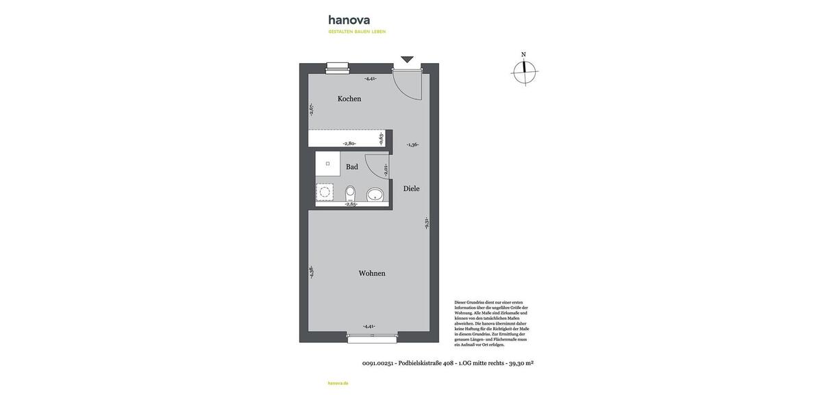 Etagenwohnung Hannover Buchholz-Kleefeld - 1 Zimmer, 39 m&sup2;, 291&euro; | Angebot:25852978