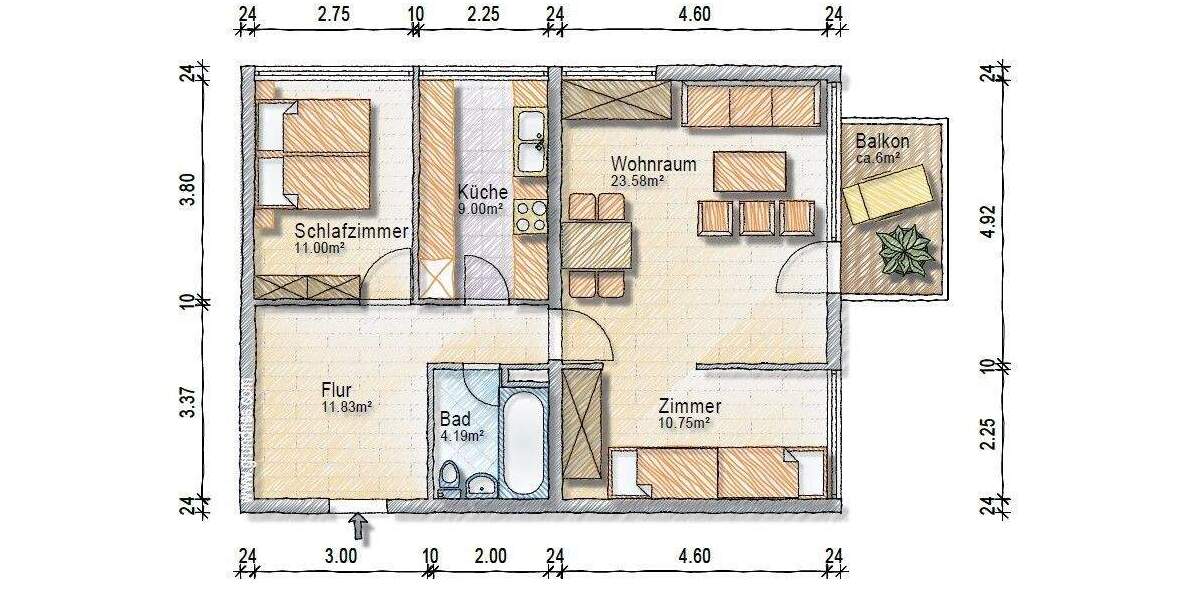 Etagenwohnung Kirchrode Kirchrode-Bemerode-Wülferode - 2 Zimmer, 70 m&sup2;, 225.000&euro; | Angebot:25771265