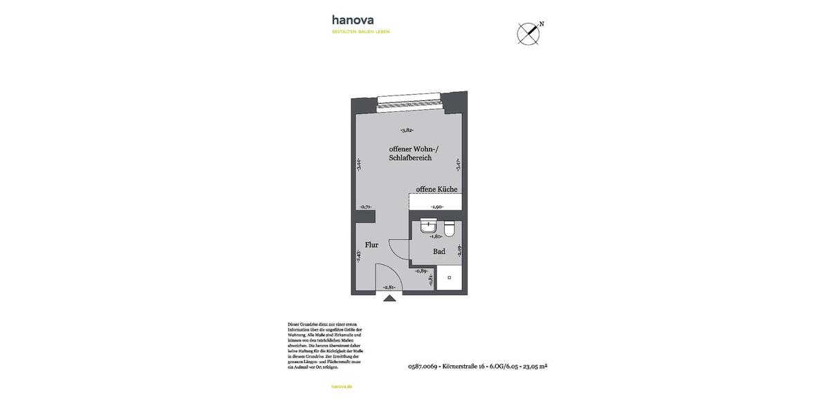 Etagenwohnung Hannover - 1 Zimmer, 23 m&sup2;, 349&euro; | Angebot:25127251