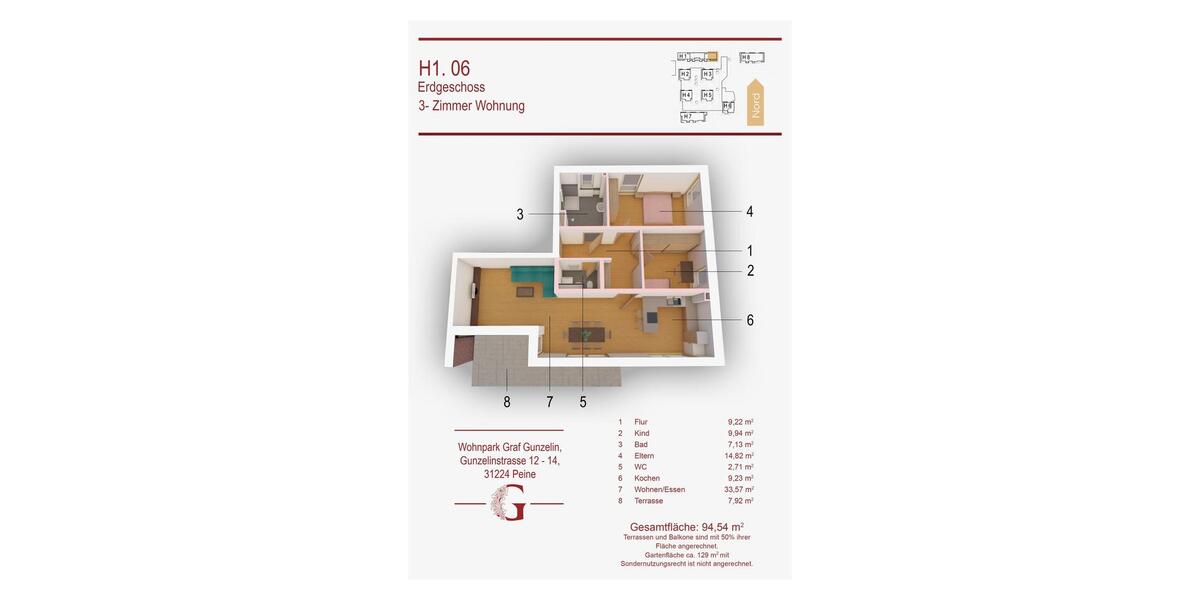 Erdgeschoßwohnung Peine - 3 Zimmer, 95 m&sup2;, 1.180&euro; | Angebot:25489035