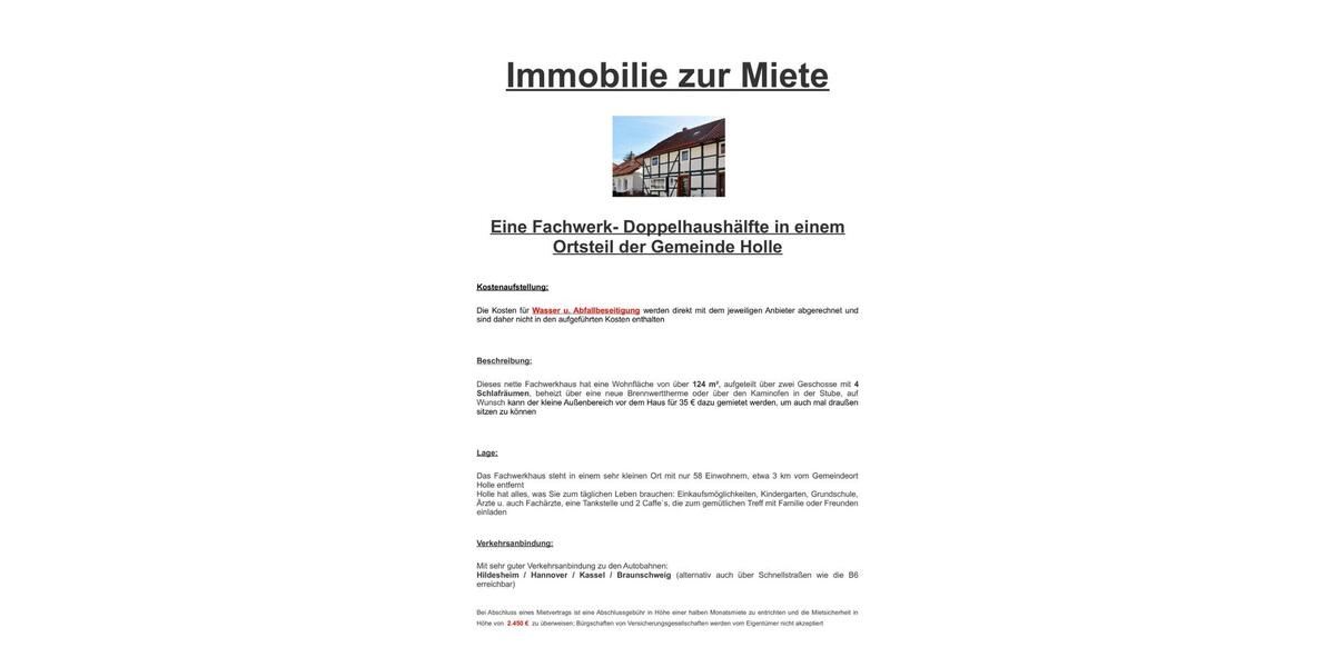 Doppelhaushälfte Holle - 6 Zimmer, 124 m&sup2;, 780&euro; | Angebot:26673410