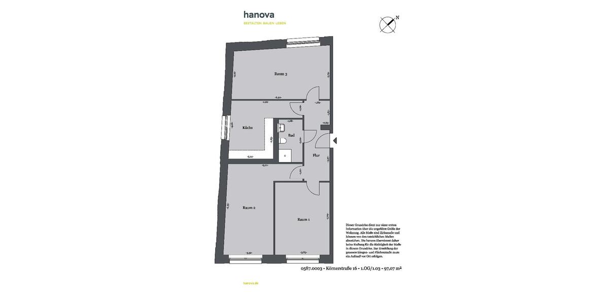 Etagenwohnung Hannover - 3 Zimmer, 97 m&sup2;, 971&euro; | Angebot:25569879