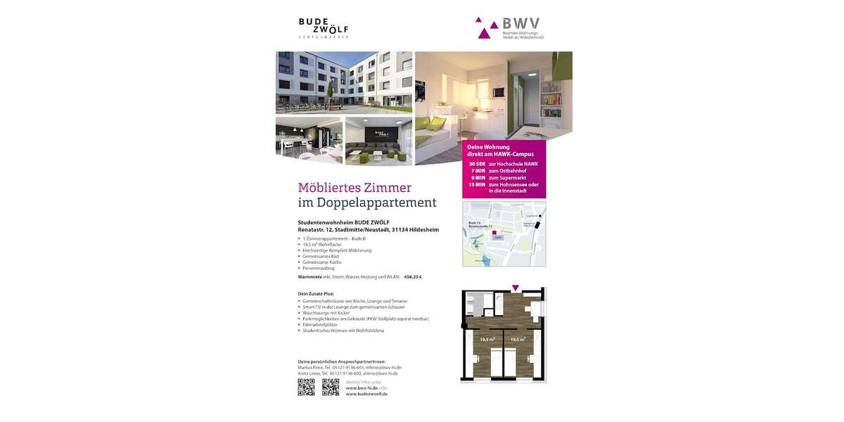 Etagenwohnung Hildesheim - 2 Zimmer, 20 m&sup2;, 458&euro; | Angebot:26670603